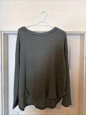 Women's Olive Scoop Neck Waffle Knit Pullover Sweater